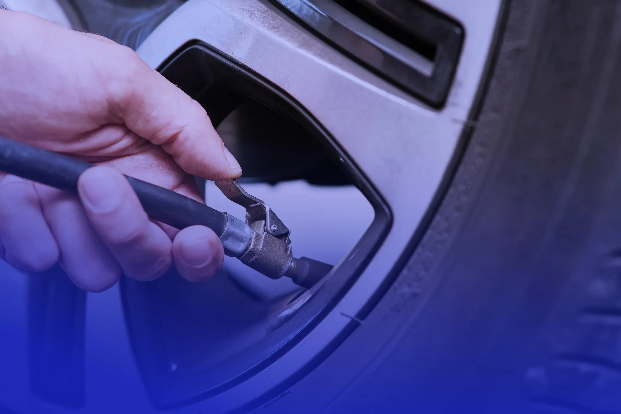 Inflating a car tyre with the Falcon Carwash tyre pump